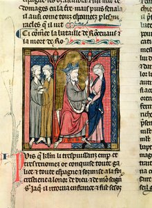 Paní 782 f.152r Charlemagne (742-814) posílající Ganelon k saragosským králům, Marsile a Baligant, z Chroniques de Saint-Denis, kolem 1275 od French School