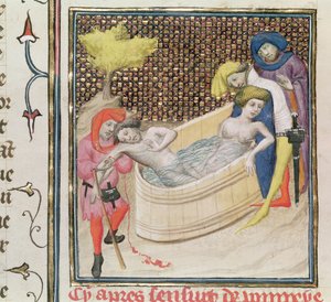 Ms Fr 12420 Paulina umírá se Senekou, z knihy De Claris Mulieribus od Giovanniho Boccaccia (1313-75) od French School