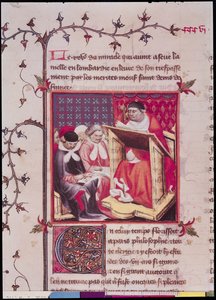 Paní Fr 2608 Fol.295v Profesorka na univerzitě v Paříži, z Grandes Chroniques de France, kolem 1400 od French School