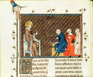Paní Fr. 5716 fol. 44 St. Louis učí své děti, ze života a zázraků St. Louis, c.1330-40 od French School
