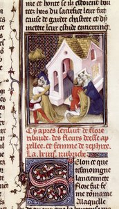 Paní Fr 598 f.97 Prostitutky s klienty, z Des Claires et Nobles Femmes, Giovanni Boccaccio (1313-75) c.1403 od French School