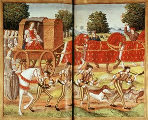Ms Fr 874 f.31v A Hunt, ilustrace z Ovidiových epištol od French School