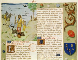 Paní Fr 9197 Fol.49 Apollo zabíjející Python, z Livre des Eschecs DAmour od French School