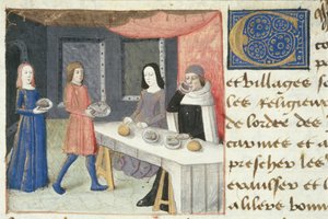 Ms Hunter 252 f.173v Meal, z Les Hundred Nouvelles Nouvelles, 1462 od French School