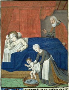 Ms Hunter 36 f.10v Narození Panny Marie, z Vita Christi, od Ludolfa Saského, kolem 1300-7778 od French School