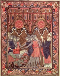 Paní Lat 10525 fol.6 Abraham představuje své vězně a svou kořist Melchisedekovi, ze žaltáře sv. Ludvíka, kolem 1258-70 od French School
