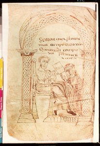 Paní Lat 13396 Fol.1 Isidore nabízí své dílo své sestře Florentině z knihy De Catholic Faith ze Starého a Nového zákona proti Židům od Isidora ze Sevilly (asi 560-636) kolem 800 od French School