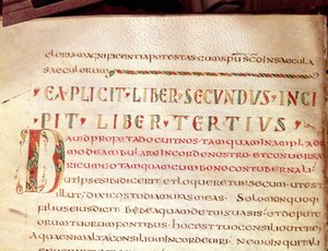 Paní Lat 1732 Fol.67v Historická iniciála D, z díla Saint Ambroise (340-396) od French School