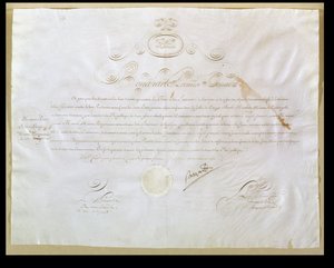 Napoleon Bonaparte (1769-1821) povolení k nákupu Louisiany Spojenými státy, 30. dubna 1803 (inkoust na pergamenu) od French School