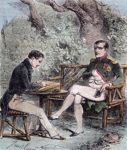 Napoleon a Sainte-Helene - Napoleon diktuje své paměti Emmanuelu Pons de Las Cases (1800-1854), synovi Emmanuela de las Cases, - Od Emmanuela de las Cases, Napoleon, Memorial de Sainte-Helene od French School