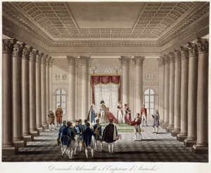 Napoleon žádá Marii Louise o sňatek s rakouským císařem - v „“Historických dějinách války mezi Francií a Rakouskem v roce 1809““ od French School