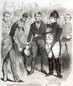 Napoleon se svěřuje s britskou vírou - Napoleon Bonaparte nastupuje na britskou loď Bellerophon, která ho 14. července 1815 odveze do exilu do St Helene (Saint Helene) - Napoleon Bonaparte nalodí na britskou loď Bellerophon, která ho odveze do exilu od French School