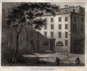 Rodný dům Napoleona Bonaparta v Ajacciu (Korsika) - Rodiště Napoleona Bonaparte a Ajaccio en Corsica - Rytina z „“ Malebné Itálie“ – Historická a popisná malba Itálie“ od M. de Norvinse, Ch. Nodier 1834-1836. od French School