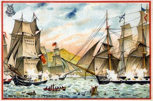 Navarinská bitva Trojité aliance proti turecko-egyptské flotile 28. října od French School