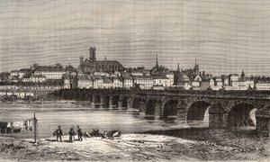 Nevers - Nievre en region Burgundsko - rytina v „La France illustree: geografie, historie, statistická správa“ od V.-A. Sladově hnědá. 1884 od French School