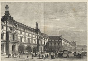 Nové budovy Tuileries na Place du Carrousel (rytina) - Nový Louvre - fasáda na straně Place du Carrousel a Salle des Etats - rytina z roku 1869 od French School