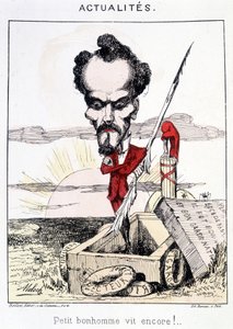 Novinky - Little bonhomme vit encore!. Karikatura o Rochefortovi stojícím v hrobě. od French School