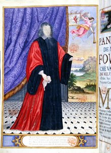Nicolas Fouquet (1615-80) miniaturní ilustrace z „Les Panegyriques des Hommes Illustres de Notre Siecle“ od Puget de la Serre od French School
