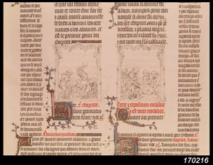 Noe in the Vineyard and the Drunkenness of Noe, from The Bible of Jean Sy, c.1355 od French School