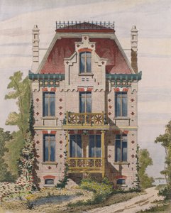 Normanská vila ve Villers sur mer, Normandie, ilustrace z Le Moniteur des architectes, 1883 (barevná rytina) od French School