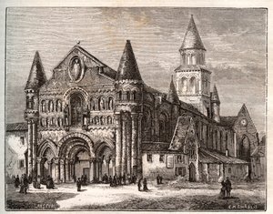 Notre Dame (Notre-Dame) od Poitiers - rytina v „Francie ilustrovaná: geografie, historie, statistická správa“ od V.A. Malt-Brown. 1884 od French School