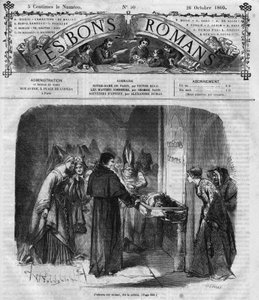 Série románů: „Notre Dame de Paris“ od Victora Huga (1802-1885). Kněz se rozhodne adoptovat Quasimoda. Rytina do „“Les bons romances““ od French School