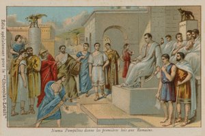 Numa Pompilius, druhý král Říma (753-673 př.nl), schvalující první římské zákony