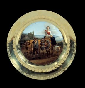 Objekty První říše: deska Služeb prince Evžena: Bergere v krajině poblíž Sieny. Realizováno v manufaktuře známé jako vévoda z Angouleme (1781-1828), Malmaison, Musee Du Chateau od French School