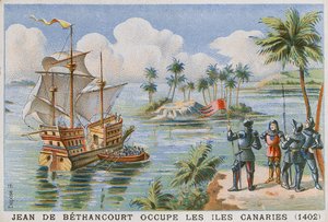 Obsazení Kanárských ostrovů Jean de Bethencourt, 1402 od French School