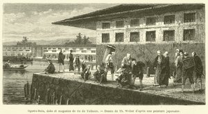 Ogawa-Bata, doks a sklady rýže Taikoun (rytina) od French School