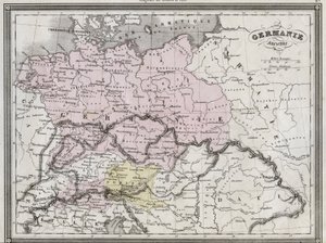 Old Germania - Deska extrahovaná z ""Univerzálního atlasu starověké a moderní geografie pro obytné školy"" od Vuillemina - ca. 1845 od French School