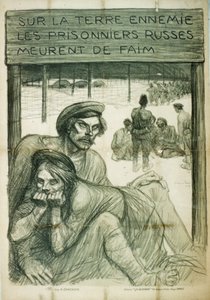 "Na nepřátelské půdě umírají ruští zajatci hlady", plakát z 2. světové války (litografie) od French School