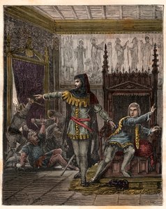 Stoletá válka: „“ Delfín Charles (tehdy Karel V.) (1338-1380) (první delfín Francie) a Etienne Marcel (1302/1310-1358), kteří zavraždili dva ministry (marechaux) Roberta de Clermont a Jean de Conflans v místnosti francouzského delfína at od French School