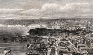 Oran - Algerie - rytina v „“ La France illustree: geografie, historie, statistická správa““ od V.A. Sladově hnědá. 1884 od French School
