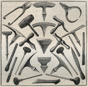 Golfevre nástroje. Rytina z roku 1885 v „Les arts et professions illustrés““ od Adolphe BITARDA. od French School