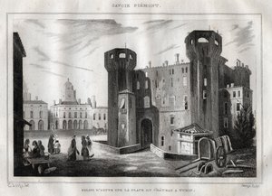 Palác Aosta na náměstí Place du Chateau v Turíně - rytina z „“Itálie malebné”” - Historická a popisná malba Itálie” od M. de Norvinse, Ch. Nodier 1834-1836. od French School