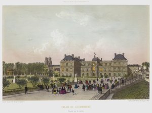 Lucemburský palác, fasáda v zahradě (barevné lito) od French School