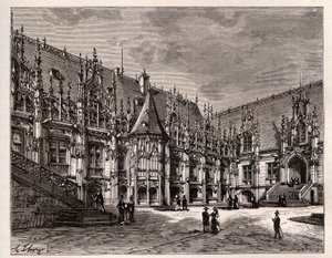Palais de Justice de Rouen bývalý parlament Normandie - rytina v „France illustree: geografie, historie, statistická správa“ od V.A. Sladově hnědá. 1884 od French School