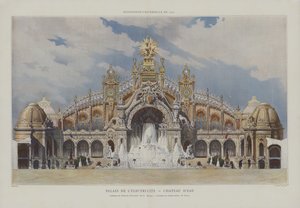 Palác elektřiny a vodní zámek, Všeobecná výstava 1900, Paříž (barevné lito) od French School