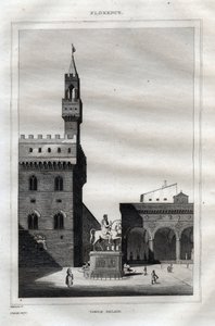Palazzo vecchio ve Florencii - Piazza della Signoria - Rytina z “” Malebné Itálie” - Historická a popisná malba Itálie” od M. de Norvinse, Ch. Nodier 1834-1836. od French School