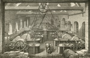 Výroba papíru: bělení hadrové buničiny. Rytina c1870. od French School