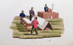 Výroba papíru z bambusu, z La Chine en Miniatures od M. Bretona, vydáno v Paříži, 1811 od French School