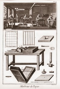 Mramorování papíru – „“ Velká encyklopedie neboli Dictionnaire Raisonne des Sciences, des Arts et des Metiers“ (Encyklopedie nebo slovník věd, umění a povolání) od Denise Diderota (1713-1784) a Jean d