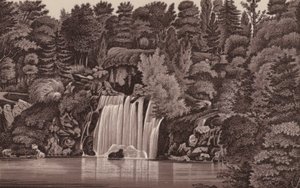Paříž: vodopád Bois de Boulogne (litho) od French School