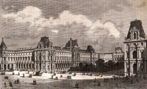 Paris Le Louvre - rytina v „La France illustree: geografie, historie, statistika správy“ od V.A. Sladově hnědá. 1884 od French School