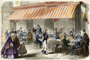 Paříž v 19. století. Bulvár des Italians v roce 1859: před kavárnou Helder v pět hodin večer. od French School