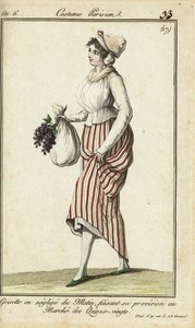 Pařížská obchodní dívka v neformálních ranních šatech, 26. března 1798 (ručně kolorovaná mědirytina) od French School
