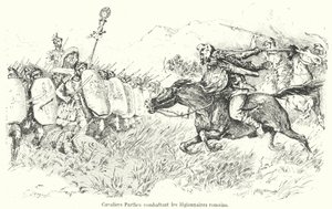 Parthská jízda útočící na římské legionáře (rytina) od French School