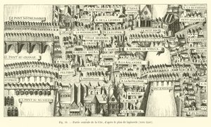 Centrální část Cite, podle gobelínového plánu, kolem roku 1540 od French School