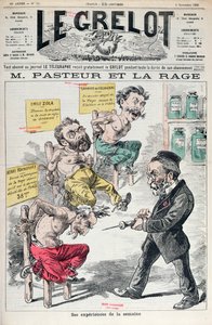 Pasteur a vzteklina, karikatura pokusů Louise Pasteura (1822-95) z Le Grelot, 8. listopadu 1885 od French School